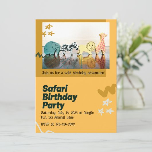 Safari Jungle Birthday – Editable Watercolor  招待状 (スタンド正面)