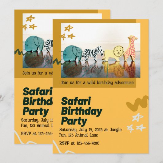 Safari Jungle Birthday – Editable Watercolor 招待状 (正面/裏面)