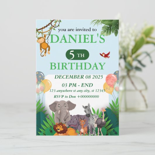 Safari Jungle Birthday Invitation 招待状 (スタンド正面)