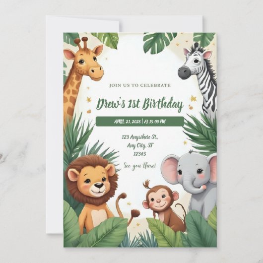 Safari Jungle Birthday Invitation 招待状 (正面)