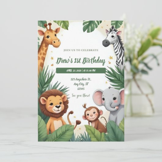 Safari Jungle Birthday Invitation 招待状 (スタンド正面)