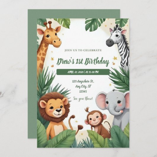 Safari Jungle Birthday Invitation 招待状 (正面/裏面)