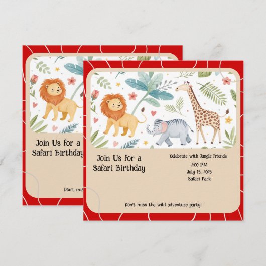 Safari Jungle Birthday Invitation 招待状 (正面/裏面)