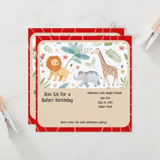 Safari Jungle Birthday Invitation 招待状 (正面/裏面インサイチュ)