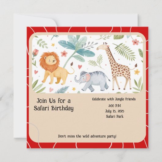 Safari Jungle Birthday Invitation 招待状 (正面)
