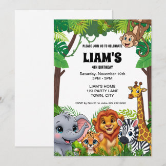 Safari Jungle Birthday Invitation 5x7 招待状