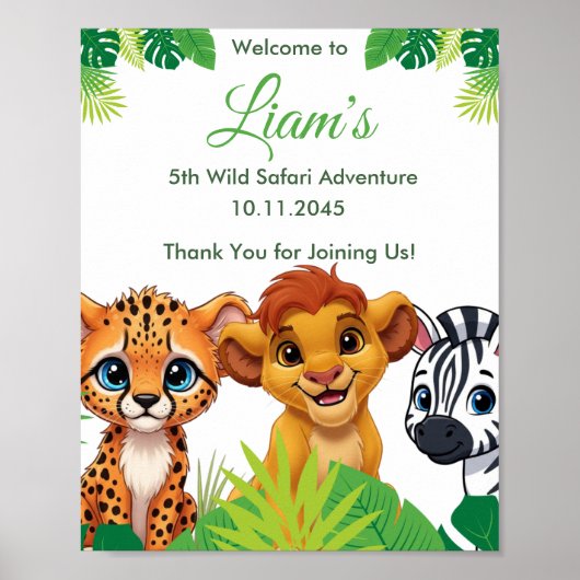 Safari Jungle Birthday Welcome Poster ポスター (正面)