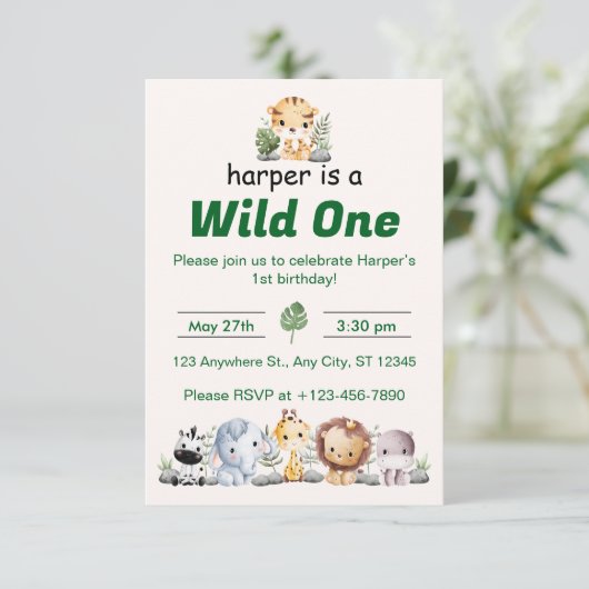 Safari Jungle First Birthday 招待状 (スタンド正面)