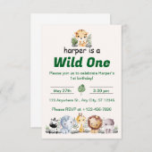 Safari Jungle First Birthday 招待状 (正面/裏面)