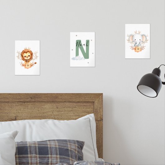Safari Jungle Nursery Set with Name Initial Green (寝室)