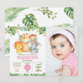 Safari Jungle Party Tropical Greenery Birthday  招待状 (正面/裏面)