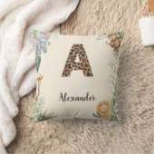 Safari Jungle Personalized Name Monogram A Nursery クッション (ブランケット)