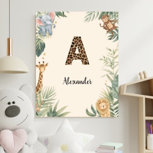 Safari Jungle Personalized Name Monogram A Nursery ポスター