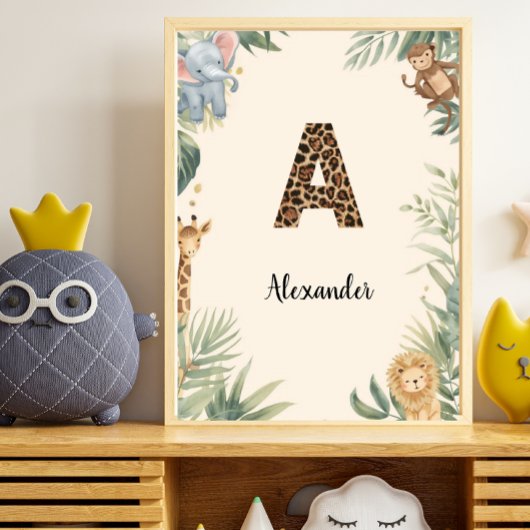 Safari Jungle Personalized Name Monogram A Nursery ポスター