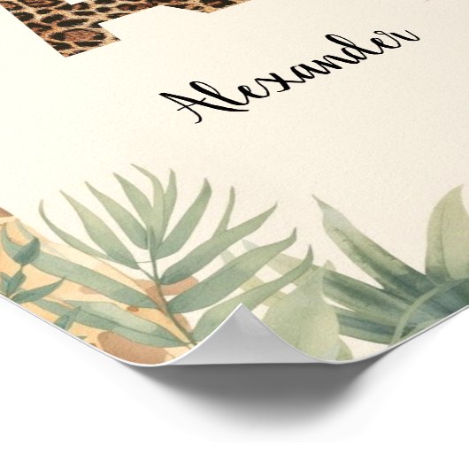 Safari Jungle Personalized Name Monogram A Nursery ポスター (角)