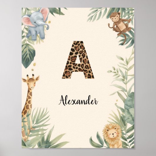 Safari Jungle Personalized Name Monogram A Nursery ポスター (正面)