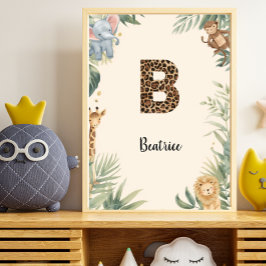 Safari Jungle Personalized Name Monogram B Nursery ポスター