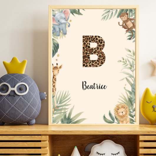 Safari Jungle Personalized Name Monogram B Nursery ポスター