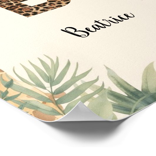 Safari Jungle Personalized Name Monogram B Nursery ポスター (角)