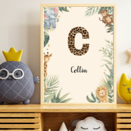 Safari Jungle Personalized Name Monogram C Nursery ポスター