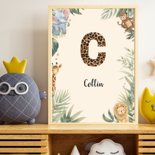 Safari Jungle Personalized Name Monogram C Nursery ポスター