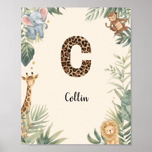Safari Jungle Personalized Name Monogram C Nursery ポスター (正面)