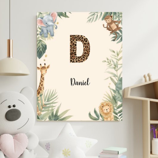 Safari Jungle Personalized Name Monogram D Nursery ポスター