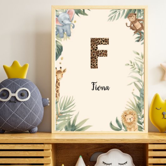 Safari Jungle Personalized Name Monogram F Nursery ポスター