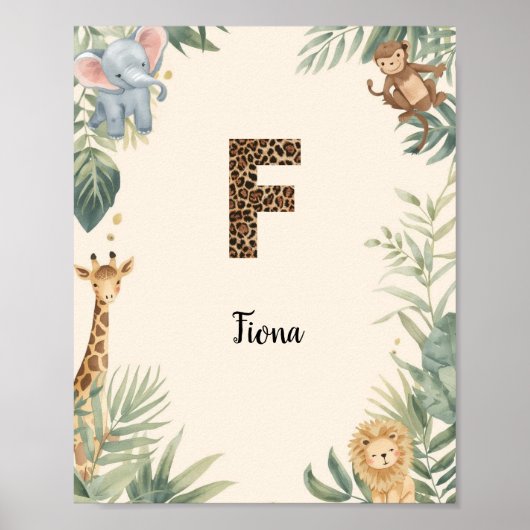 Safari Jungle Personalized Name Monogram F Nursery ポスター (正面)