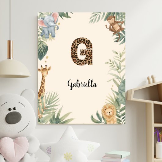 Safari Jungle Personalized Name Monogram G Nursery ポスター