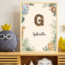 Safari Jungle Personalized Name Monogram G Nursery ポスター