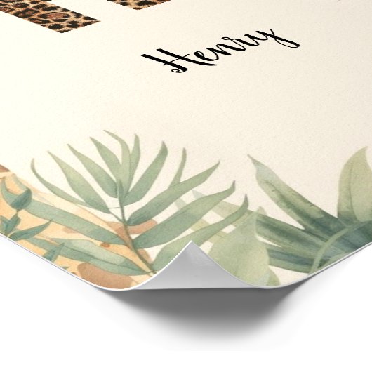 Safari Jungle Personalized Name Monogram H Nursery ポスター (角)