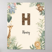Safari Jungle Personalized Name Monogram H Nursery ポスター (正面)
