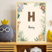 Safari Jungle Personalized Name Monogram H Nursery ポスター