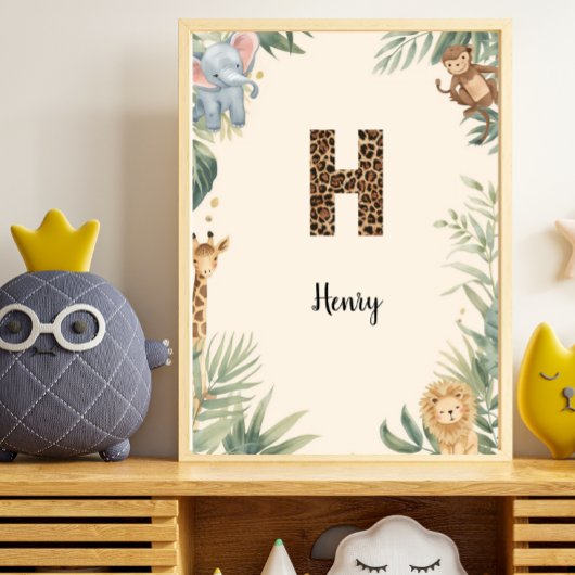 Safari Jungle Personalized Name Monogram H Nursery ポスター