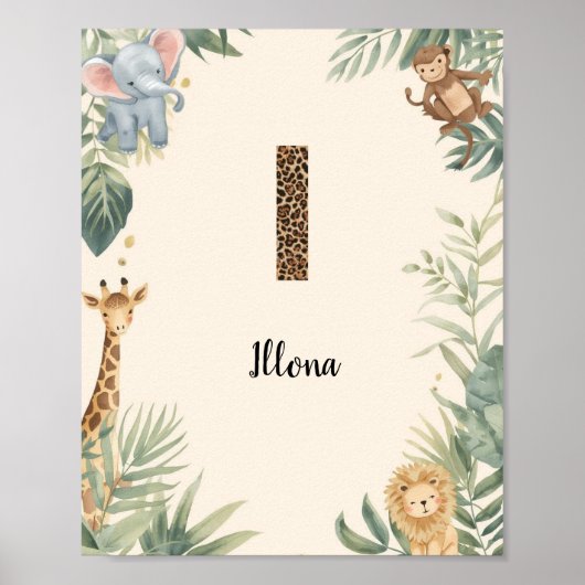 Safari Jungle Personalized Name Monogram I Nursery ポスター (正面)