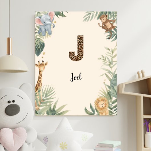 Safari Jungle Personalized Name Monogram J Nursery ポスター