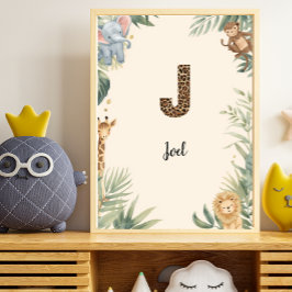 Safari Jungle Personalized Name Monogram J Nursery ポスター