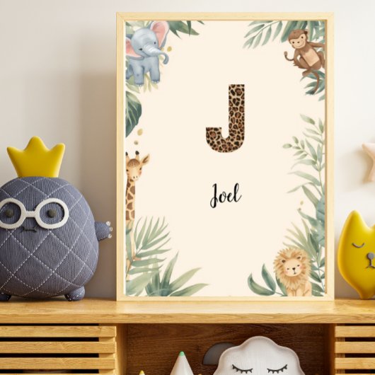 Safari Jungle Personalized Name Monogram J Nursery ポスター