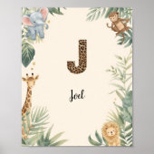 Safari Jungle Personalized Name Monogram J Nursery ポスター (正面)