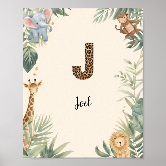 Safari Jungle Personalized Name Monogram J Nursery ポスター (正面)