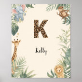 Safari Jungle Personalized Name Monogram K Nursery ポスター (正面)