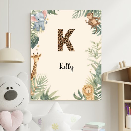 Safari Jungle Personalized Name Monogram K Nursery ポスター