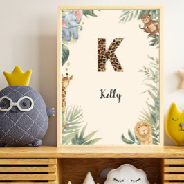 Safari Jungle Personalized Name Monogram K Nursery ポスター