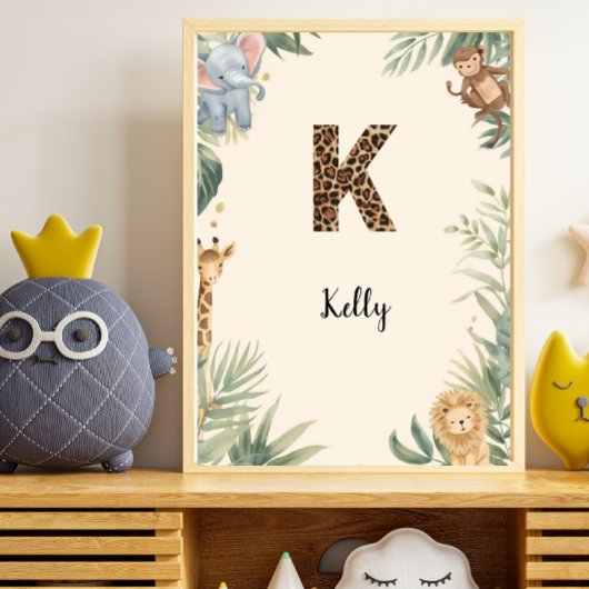 Safari Jungle Personalized Name Monogram K Nursery ポスター