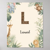 Safari Jungle Personalized Name Monogram L Nursery ポスター (正面)