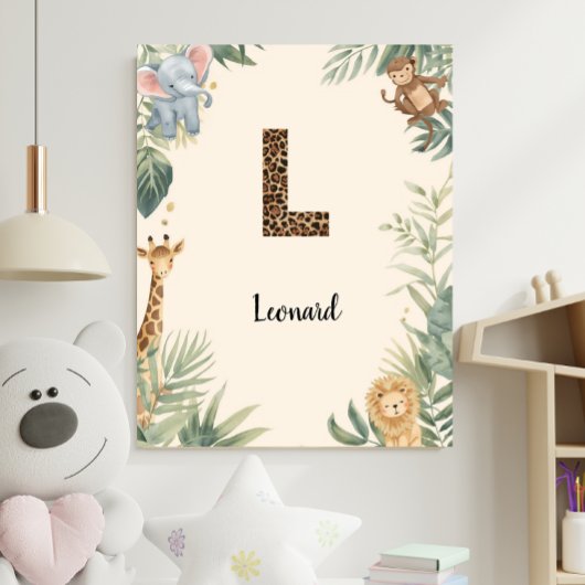 Safari Jungle Personalized Name Monogram L Nursery ポスター