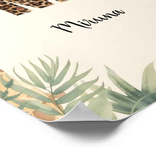 Safari Jungle Personalized Name Monogram M Nursery ポスター (角)