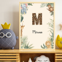 Safari Jungle Personalized Name Monogram M Nursery ポスター