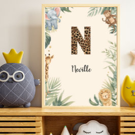 Safari Jungle Personalized Name Monogram N Nursery ポスター